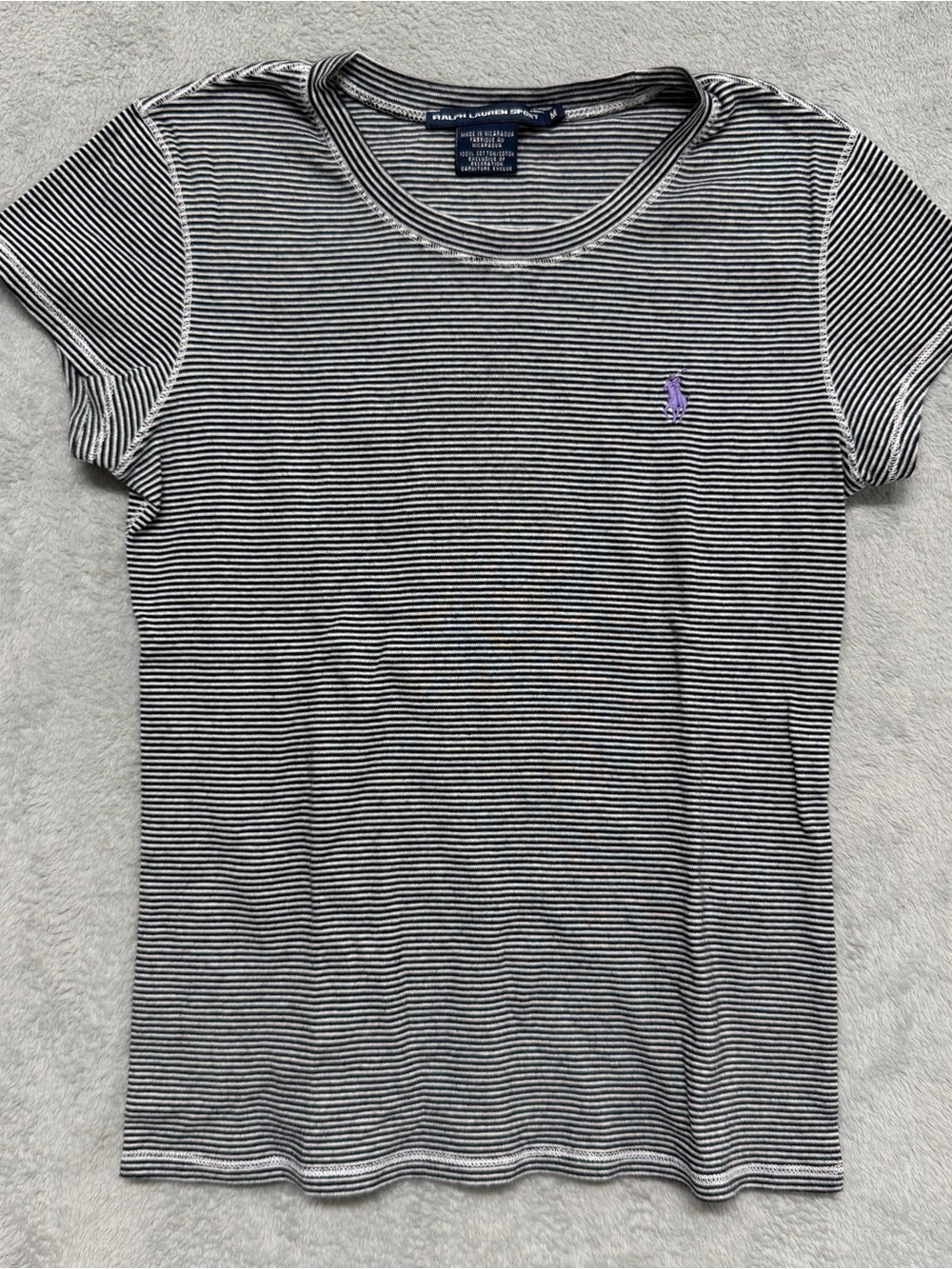 Y2K Ralph Lauren Sport Striped Baby Tee Shirt Pony Logo Fitted Womens Medium